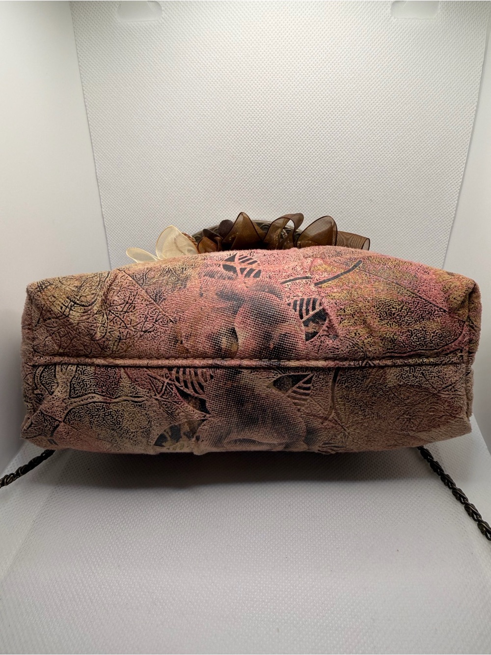 Vintage Floral Frame Kiss Lock Evening Bag Bronze Chain Strap - Picture 3 of 10